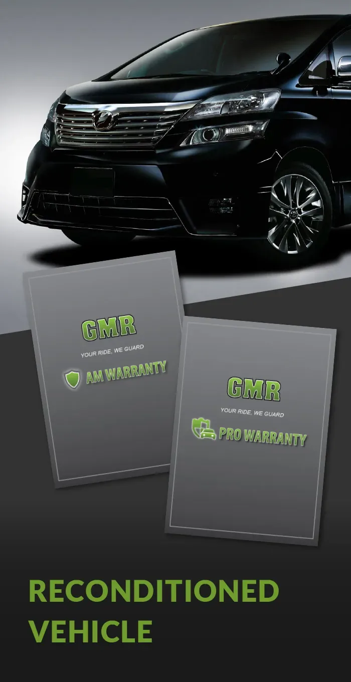 GMR AM Warranty and PRO Warranty document folders in front of a black MPV